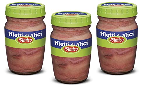 3x D'Amico Filetti di Alici Sardellenfilets in Sonnenblumenöl Sardellen 80g von Italian Gourmet E.R.