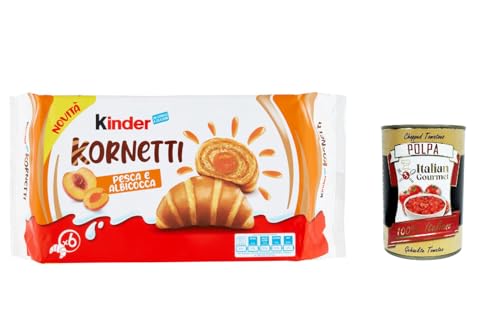 3x Ferrero Kinder Kornetti Pesca e Albicocca Cornetti Mit Pfirsich und Aprikose Gefüllte Croissants Packung mit 252g, jede Packung enthält 6 Croissants + Italian Gourmet polpa 400g von Italian Gourmet E.R.