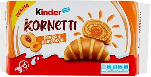 3x Ferrero Kinder Kornetti Pesca e Albicocca Cornetti Mit Pfirsich und Aprikose Gefüllte Croissants Packung mit 252g, jede Packung enthält 6 Croissants von Italian Gourmet E.R.