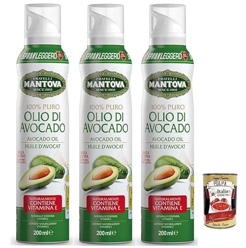 3x Fratelli Mantova Condimento all'Avocado,100% reines Avocadoöl Spray,Italienisches Sprühöl 200ml + Italian Gourmet Polpa di Pomodoro 400g Dose von Italian Gourmet E.R.