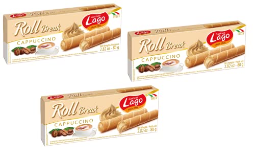 3x Gastone Lago Roll Break Cappuccino Waffelpad Wafer gefüllt mit Cappuccino-Creme 80g von Italian Gourmet E.R.