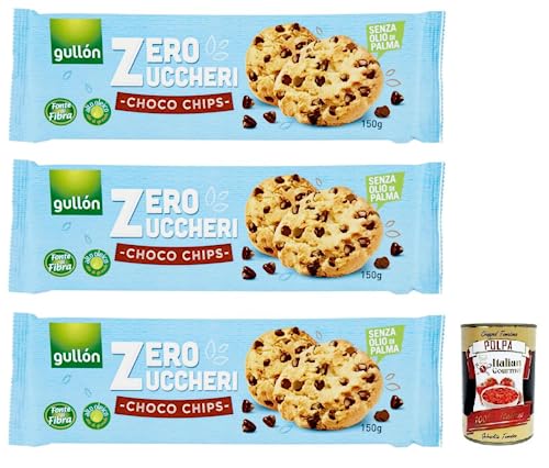 3x Gullón Choco Chips Senza Zuccheri,Kekse mit Schokoladenstückchen Zuckerfreie,Packung mit 150g + Italian Gourmet Polpa di Pomodoro 400g Dose von Italian Gourmet E.R.