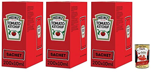 3x Heinz Tomato Ketchup Sachet,Jede Packung enthält 200 Einzeldosisbeutel à 10ml + Kostenlose Italian Gourmet Polpa di Pomodoro 400g Dose von Italian Gourmet E.R.