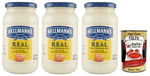 3x Hellmann's Real Maionese,Mayonnaise in Glas-Verpackung,432ml + Italian Gourmet Polpa di Pomodoro 400g Dose von Italian Gourmet E.R.