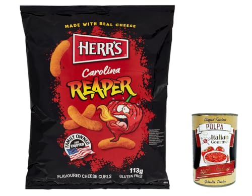 3x Herr's Carolina Reaper Cheese Curls, Kartoffel chips snack Käse Geschmack mit Chilli Aroma 113g + Italian Gourmet polpa 400g von Italian Gourmet E.R.