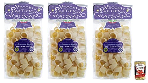 3x Il Vecchio Pastificio di Gragnano Pasta Calamarata Rigata,Gragnano IGP-Nudeln aus Hartweizengrieß von höchster Qualität 500g + Italian Gourmet Polpa di Pomodoro 400g Dose von Italian Gourmet E.R.