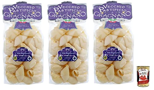 3x Il Vecchio Pastificio di Gragnano Pasta Conchiglioni,Gragnano IGP-Nudeln aus Hartweizengrieß von höchster Qualität 500g + Italian Gourmet Polpa di Pomodoro 400g Dose von Italian Gourmet E.R.