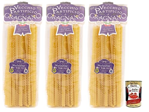 3x Il Vecchio Pastificio di Gragnano Pasta Mafaldine,Gragnano IGP-Nudeln aus Hartweizengrieß von höchster Qualität 500g + Italian Gourmet Polpa di Pomodoro 400g Dose von Italian Gourmet E.R.