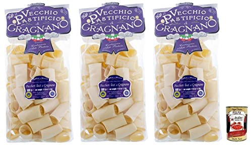 3x Il Vecchio Pastificio di Gragnano Pasta Paccheri Lisci,Gragnano IGP-Nudeln aus Hartweizengrieß von höchster Qualität 500g + Italian Gourmet Polpa di Pomodoro 400g Dose von Italian Gourmet E.R.