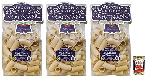 3x Il Vecchio Pastificio di Gragnano Pasta Rigatoni,Gragnano IGP-Nudeln aus Hartweizengrieß von höchster Qualität 500g + Italian Gourmet Polpa di Pomodoro 400g Dose von Italian Gourmet E.R.