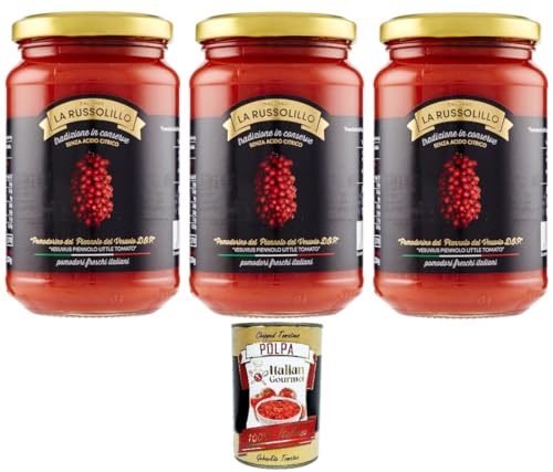 3x La Russolillo Kirschtomate Piennolo del Vesuvio DOP im 360g-Glas+ Italian Gourmet polpa 400g von Italian Gourmet E.R.