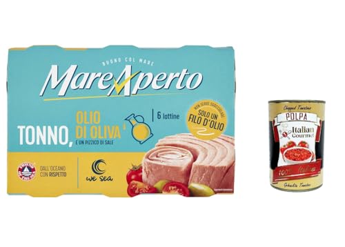 3x Mare Aperto Tonno Thunfisch mit einem Spritzer Olivenöl Thunfisch konserven wilder Thunfisch 360g (6x60g) + Italian Gourmet polpa 400g von Italian Gourmet E.R.