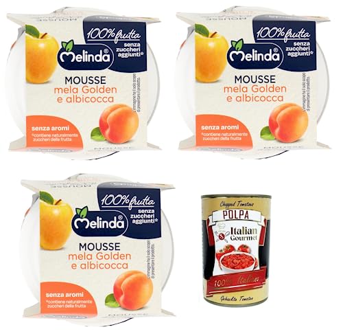 3x Melinda Mousse Mela Golden e Albicocca,100% Natürliches Fruchtpüree,Goldenes Apfel-Aprikosen-Mousse ( 2 x 100g ) + Italian Gourmet Polpa di Pomodoro 400g Dose von Italian Gourmet E.R.