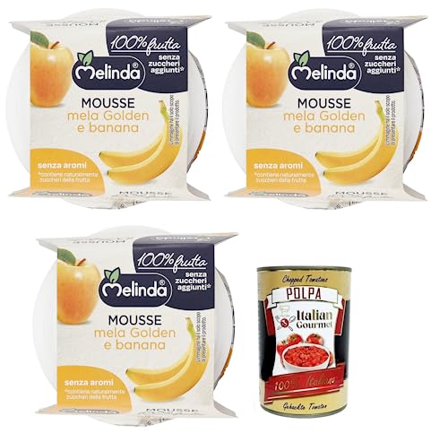 3x Melinda Mousse Mela Golden e Banana,100% Natürliches Fruchtpüree,Goldenes Apfel-Bananen-Mousse ( 2 x 100g ) + Italian Gourmet Polpa di Pomodoro 400g Dose von Italian Gourmet E.R.