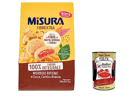 3x Misura Frollino Integrale Fibrextra Vollkorn Kekse Shortbread mit Kürbis-, Karotten- und Orangenfüllung, 100 % Vollkornmehl, 260 g + Italian Gourmet polpa 400g von Italian Gourmet E.R.