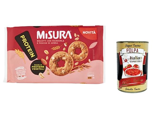 3x Misura Protein Kekse mit Mandeln und Haferflocken, Reich an pflanzlichen Proteinen, Mehl aus der italienischen Lieferkette, biscuits cookies 260g + italian Gourmet polpa 400g von Italian Gourmet E.R.