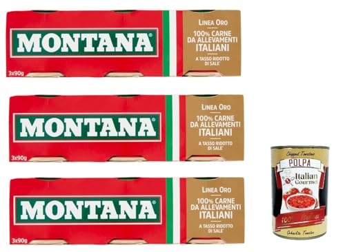 3x Montana linea oro Rindfleisch in Aspik dosen 3x 90g 100% Italienisch Fleisch, Aspikfleisch + Italian Gourmet polpa 400g von Italian Gourmet E.R.