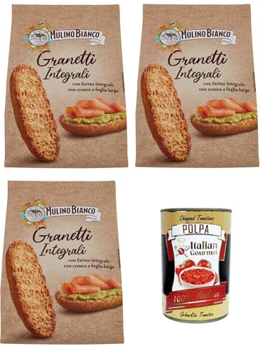 3x Mulino Bianco Crostini Granetti integrali Vollkorn-Croutons, reich an Ballaststoffen Snack, 280g + Italian Gourmet polpa 400g von Italian Gourmet E.R.