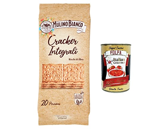 3x Mulino Bianco Vollkorn cracker integrali mit nachhaltigem, ballaststoffreichem Mehl 500 g + italienisches Gourmet-Fruchtfleisch 400 g von Italian Gourmet E.R.