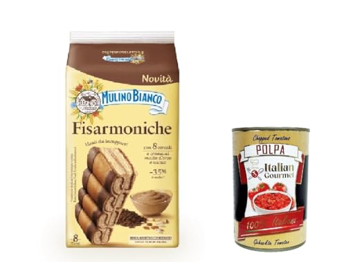 3x Mulino Bianco fisarmoniche, Natürlich gefüllte Sahnungsnack mit Gerstenmalzcreme und Kakao 264g + Italian Gourmet polpa 400g von Italian Gourmet E.R.