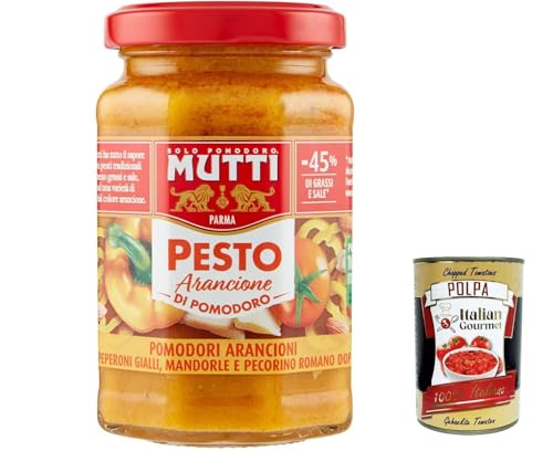 3x Mutti Pesto arancione di pomodoro, -45% des Fetts, Pesto mit gelben Kirschtomaten, Mandeln und Pecorino -Käse 190g + Italian Gourmet polpa 400g von Italian Gourmet E.R.