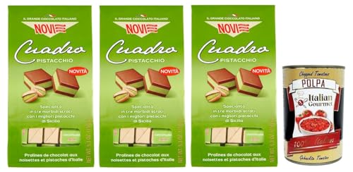 3x Novi Cuadro Pistacchio,Zwei Schichten Gianduja-Schokolade mit Pistaziencreme,Pistazien-Schokoladenpralinen,150g Beutel + Italian Gourmet Polpa di Pomodoro 400g Dose von Italian Gourmet E.R.