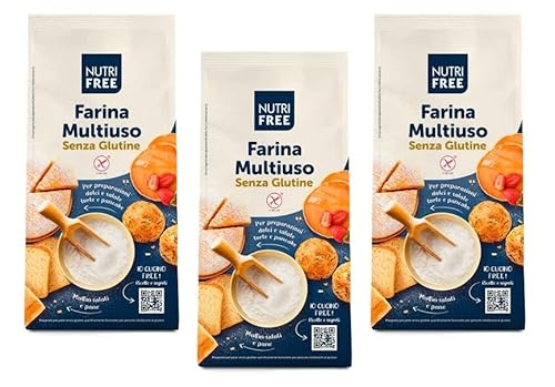 3x Nutri Free Farina Multiuso Mehrzweckmehl Mehl Laktose- und Milcheiweißfrei Glutenfrei 1Kg-Packung ideal für süß und herzhaft von Italian Gourmet E.R.