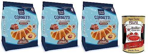 3x Nutrifree Cornetti al Cioccolato,Croissants gefüllt mit köstlicher Schokoladencreme,Glutenfrei,240g,Multipack mit 4 Einzelportionen + Italian Gourmet Polpa di Pomodoro 400g Dose von Italian Gourmet E.R.