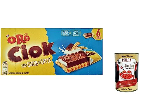 3x Oro Ciok Cuore al Latte Kekse mit Tafel Milchschokolade, gefüllt mit Milchcreme,Packung mit 120g, jede Packung enthält 6 Snacks à 20g + Italian Gourmet Polpa di Pomodoro 400g Dose von Italian Gourmet E.R.