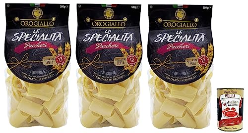 3x Oro Giallo Paccheri Pasta,Italienische Nudeln aus Hartweizengrieß 500g + Italian Gourmet Polpa di Pomodoro 400g Dose von Italian Gourmet E.R.