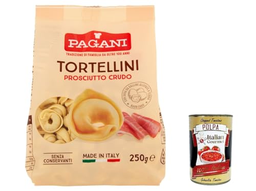 3x Pagani Pasta all' Uovo Tortellini con Prosciutto Crudo, Eiernudeln mit Parma ham, Pasta mit Ei 250g + Italian Gourmet polpa 400g von Italian Gourmet E.R.