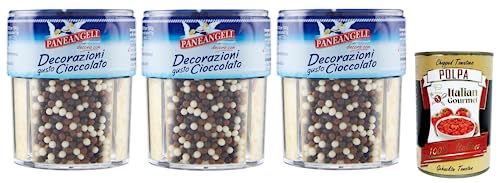 3x Paneangeli Decorazioni al gusto Cioccolato,Dekorationen für Dessert mit Schokoladengeschmack,Wiederverschließbare Packung mit 70g + Italian Gourmet Polpa di Pomodoro 400g Dose von Italian Gourmet E.R.