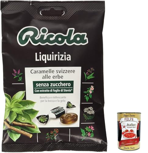 3x Ricola Liquirizia bonbon Lakritze mit Anis erfrischend ohne zucker, riginal Schweizer Kräuter-Bonbons mit 13 Schweizer Alpenkräuter 70g + Italian Gourmet polpa 400g von Italian Gourmet E.R.