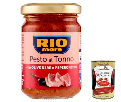 3x Rio Mare Pesto al Tonno con Olive Nere e Peperoncino, Thunfischpesto kochsauce mit schwarzen Oliven und Chili 130g + Italian Gourmet polpa 400g von Italian Gourmet E.R.