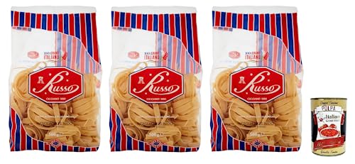 3x Russo Tagliatelle Nido N°111 Hartweizengrieß Pasta,100% Italienischer Weizen,500g-Packung + Italian Gourmet Polpa di Pomodoro 400g Dose von Italian Gourmet E.R.