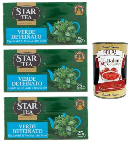 3x STAR Tea Verde Deteinato,Grüner Tee ohne Tein,Packung mit 25 Filtern + Italian Gourmet Polpa di Pomodoro 400g Dose von Italian Gourmet E.R.