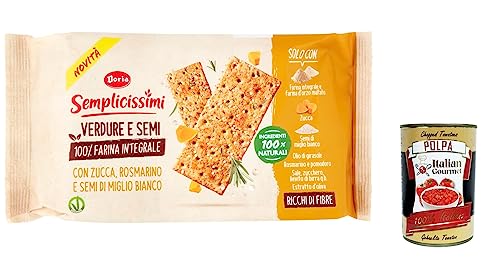 3x Semplicissimi Doria Crackers Zucca e Rosmarino e Semi di Miglio Bianco, Cracker Kürbis und Rosmarin und weiße Hirsesamen 280g + Italian Gourmet polpa 400g von Italian Gourmet E.R.