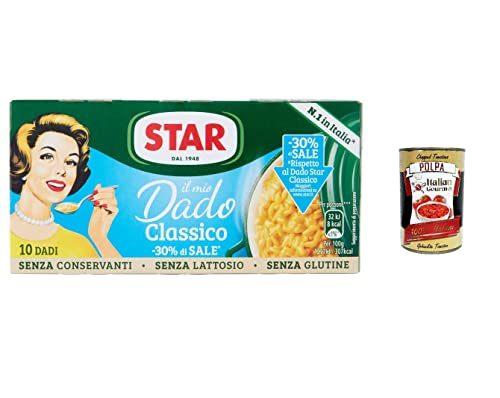 3x Star Il Mio Dado classico mit 30 % weniger Salz ,Gemüse und nativem Olivenöl extra, 10 Bouillon-Würfel, 100 g, ohne Konservierungsstoffe, laktosefrei und glutenfrei + italian gourmet polpa 400g von Italian Gourmet E.R.