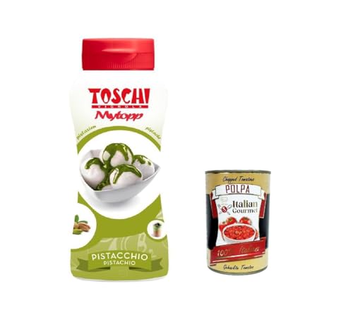 3x Toschi Topping Squeeze Pistacchio, Topping Sauce für Kaffee, Cocktails, Eisbecher, Porridge, Pfannkuchen und Gebäck 200gr + Italian Gourmet polpa 400g von Italian Gourmet E.R.