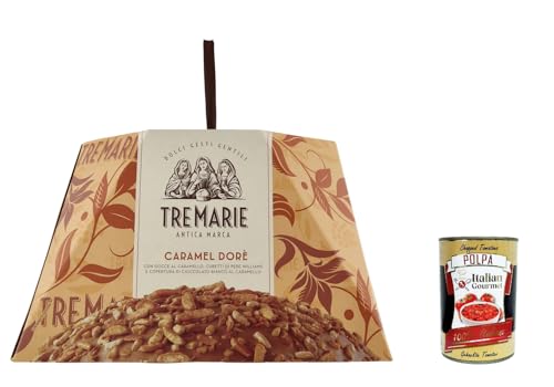 3x Tre Marie Panettone Caramel Dorè Weihnachtskuchen mit Karamell Drops und weichen Birnen Würfeln 900g + Italian gourmet polpa 400g von Italian Gourmet E.R.