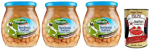 3x Valfrutta Fagioli Borlotti,Italienische Borlotti-Bohnen,Hülsenfrucht Gemüse Gekochte Bohnen,Glas 570g + Italian Gourmet Polpa di Pomodoro 400g Dose von Italian Gourmet E.R.