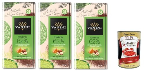 3x Vanini Nuova Bagua Dark Chocolate 62% mit gehackten Haselnüssen, Karamell und Salz 100gr von Italian Gourmet E.R.