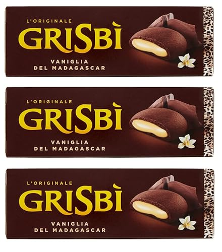 3x Vicenzi Grisbì Vaniglia Del Madagascar Mürbeteig mit Dunkler Schokolade gefüllt mit Madagaskar Creme Packung mit 135g, Jede Packung enthält 9 Kekse mit 15g von Italian Gourmet E.R.