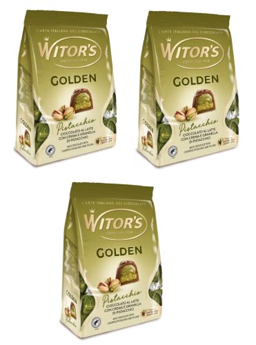 3x Witor's Golden Pistacchio Milchschokolade mit Pistaziencreme und Piatscchiokörnern Schokoladenpraline 200g Packung von Italian Gourmet E.R.