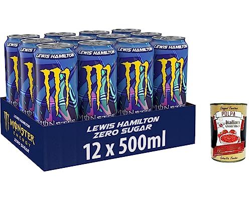 48x Monster Energy Lewis Hamilton Zero - koffeinhaltiger Energy Drink mit erfrischendem Pfirsich-Nektarinen Geschmack - ohne Zucker und ohne Kalorien 500ml + Italian Gourmet polpa 400g von Italian Gourmet E.R.