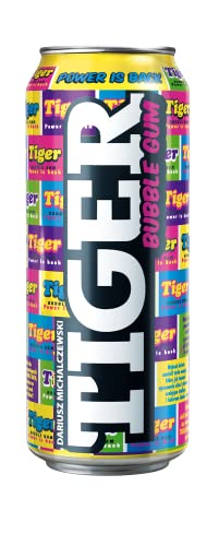 48x Tiger Energy Drink Bubble Gum Kohlensäurehaltiger Energiegetränk mit Kaugummi-Geschmack, Koffein und Vitaminen Einweg Dose 500ml von Italian Gourmet E.R.