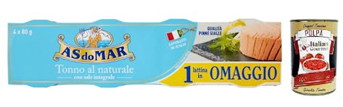 4x AS do MAR Tonno al Naturale,Natürlicher Thunfisch mit Vollsalz,Leicht,Nahrhaft und Gesund,Leicht,Nahrhaft und Gesund,80g Dose + Italian Gourmet Polpa di Pomodoro 400g Dose von Italian Gourmet E.R.