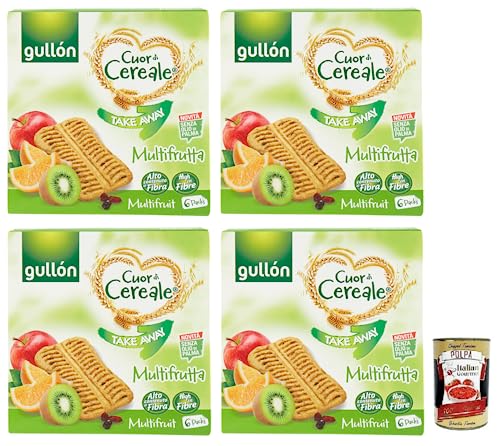 4x Gullón Cuor di Cereale Take Away Multifrutta,Obstriegel,Packung mit 144g, jede Packung enthält 6 Portionen à 24g + Italian Gourmet Polpa di Pomodoro 400g Dose von Italian Gourmet E.R.