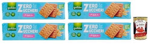 4x Gullón Fibra Biscotti Zero Zuccheri,Ballaststoffreiche Kekse mit Süßungsmitteln Zuckerfreie,Packung mit 170g + Italian Gourmet Polpa di Pomodoro 400g Dose von Italian Gourmet E.R.