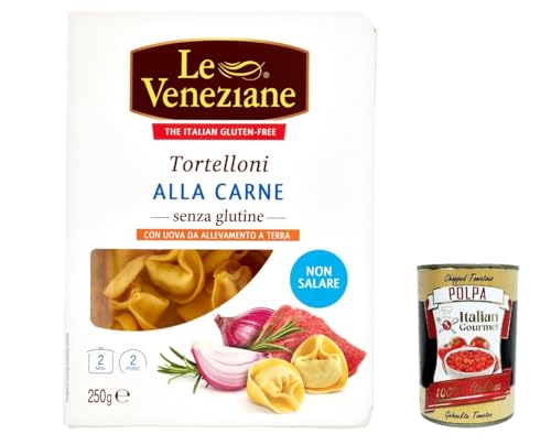 4x Le veneziane Tortelloni carne senza glutine, Fleisch Tortelloni gluten free, Pasta nudeln glutenfrei 250g + Italian Gourmet polpa 400g von Italian Gourmet E.R.